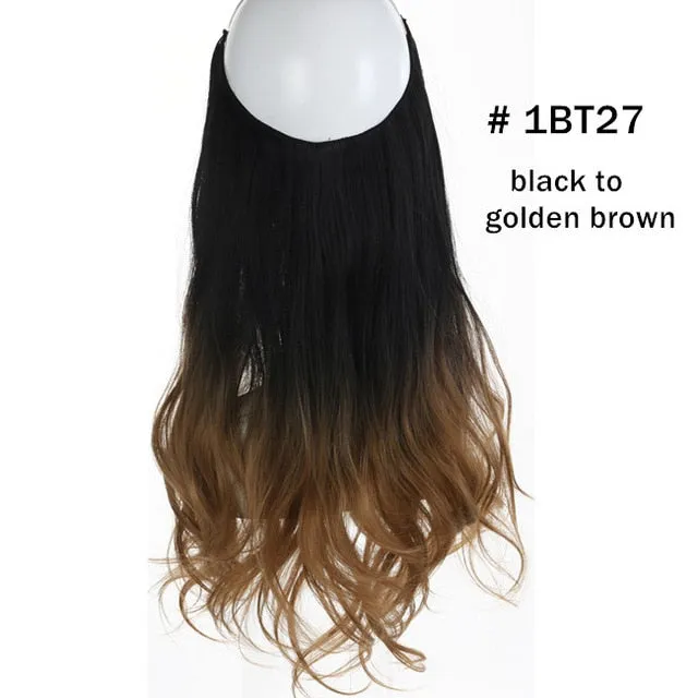 12‘’ 14" 16" 18" Wave Halo Hair Extensions Invisible Ombre Balayage Synthetic Natural Flip Hidden Secret Wire Crown Grey Pink