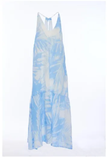 120% Lino V1W49DP Printed Maxi Dress in Blue