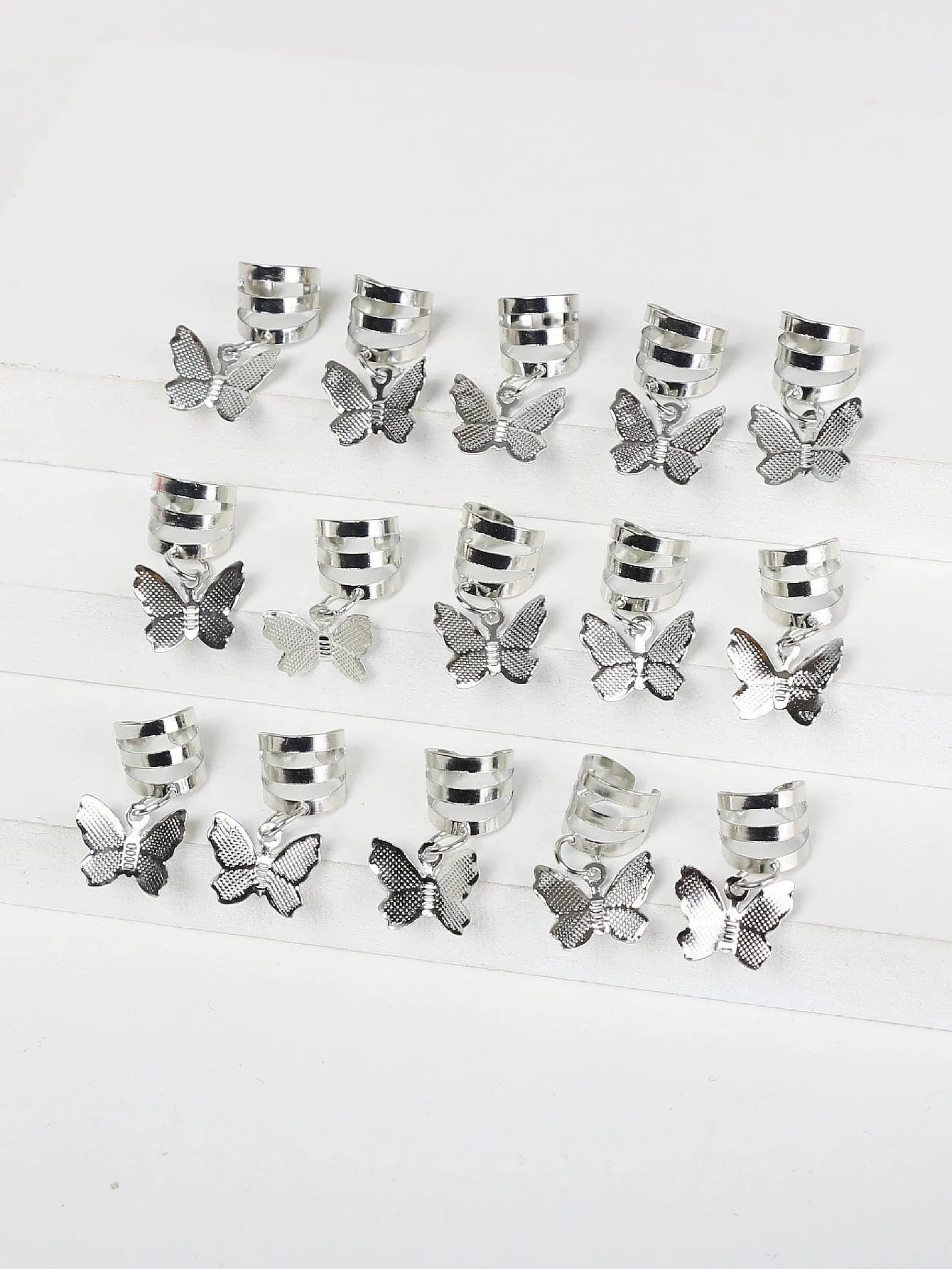 15pcs Butterfly Charm Metal Hair Ring