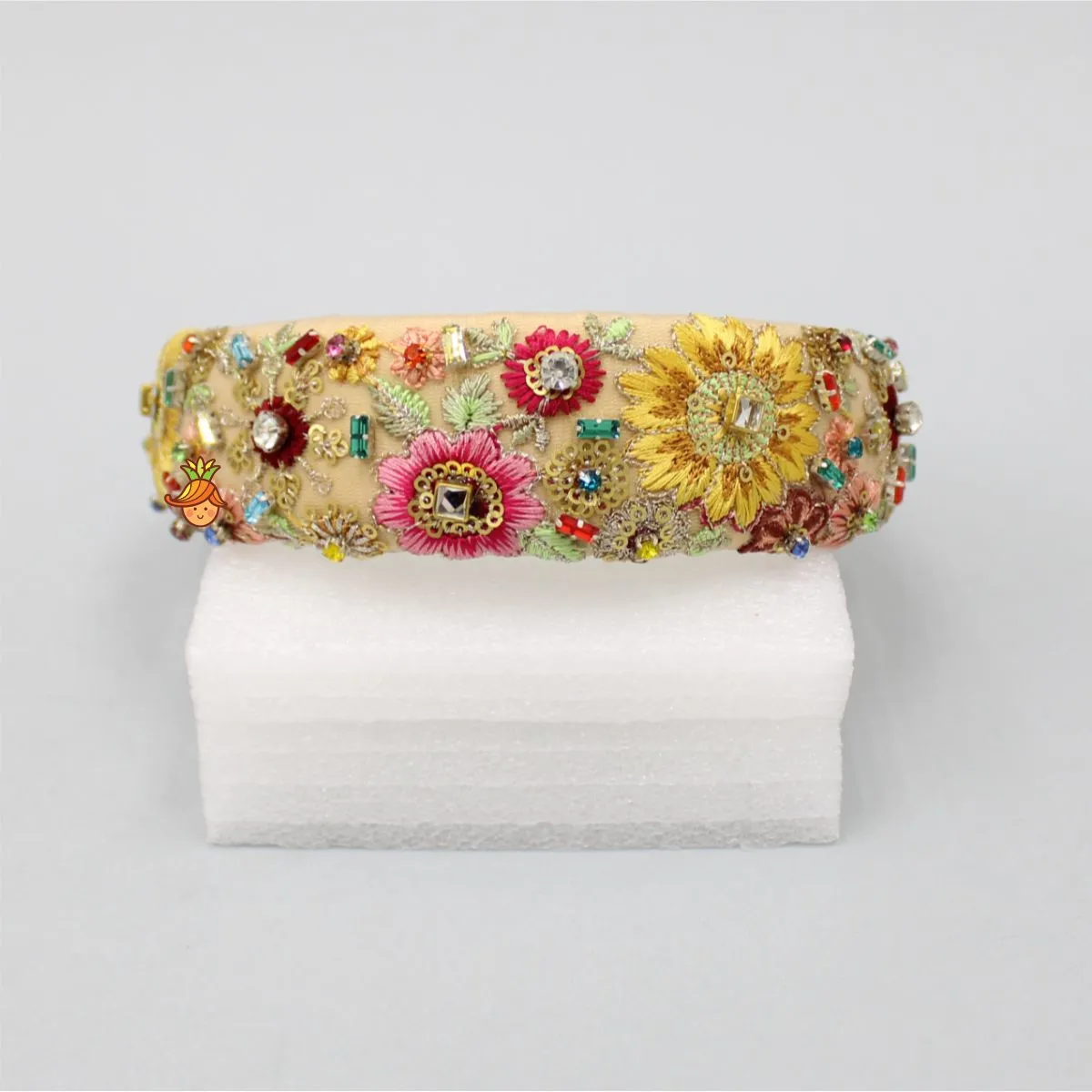 Adorable Beige Embroidered Hair Band