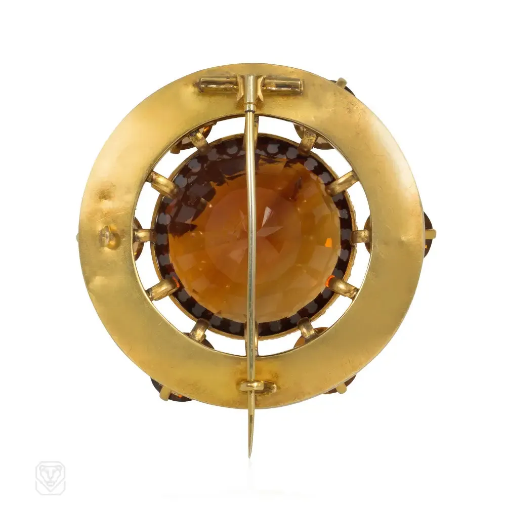 Antique oversized gold and citrine brooch