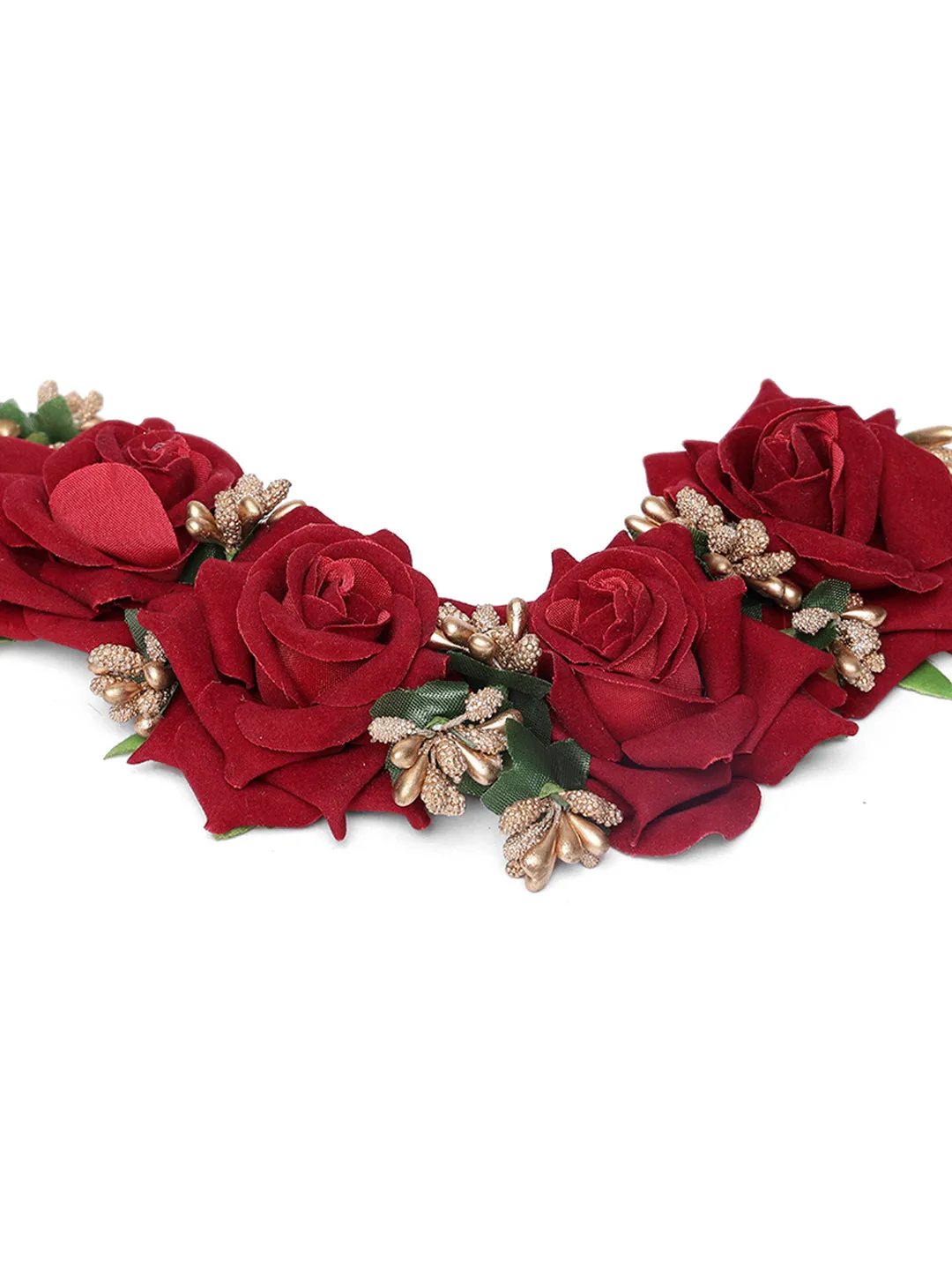 Artificial Red Rose Flower Handcrafted Fabric Gajra/Hair Bun Accessories