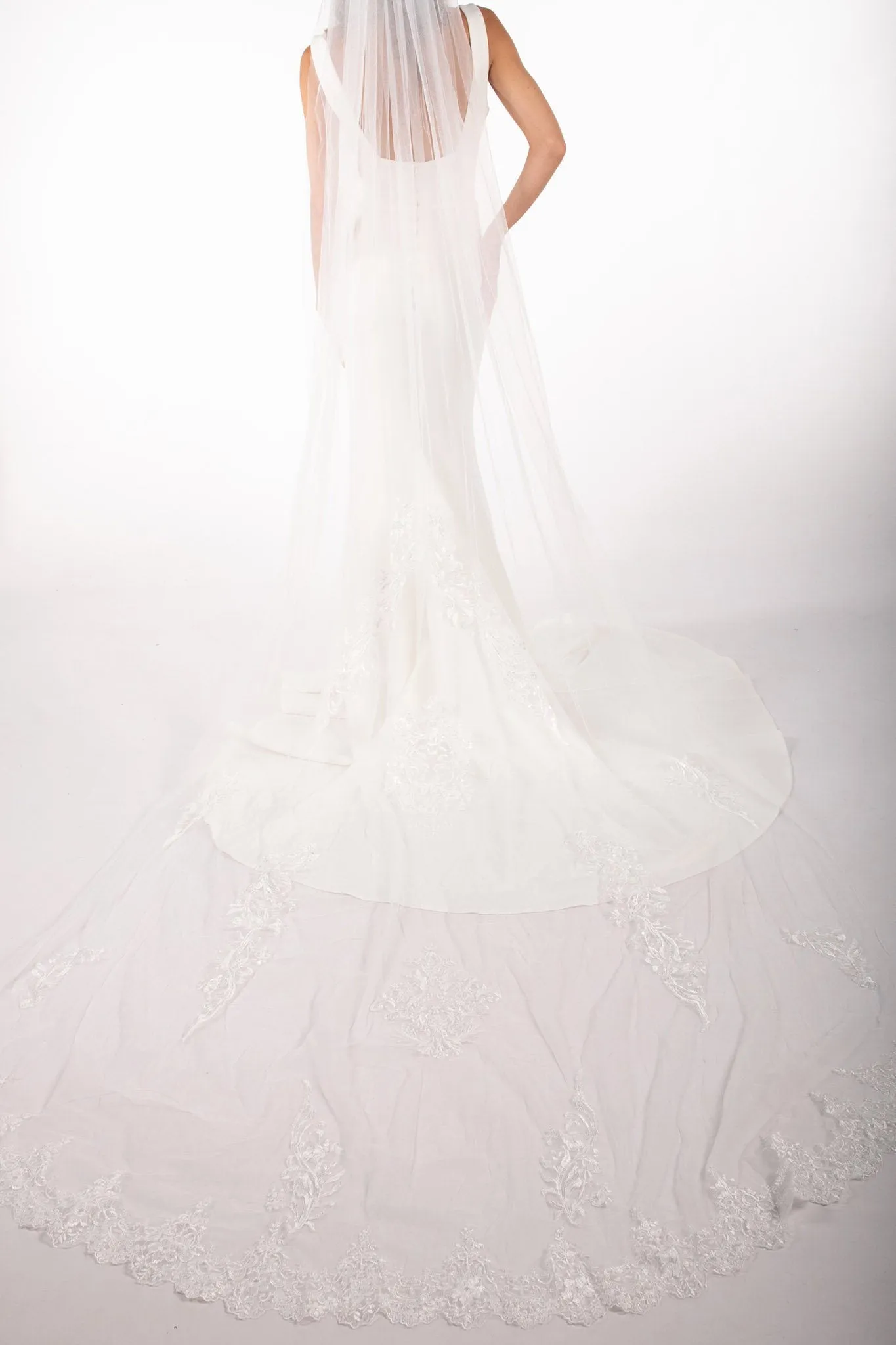 ASTER Long Wedding Veil with Lace Appliques