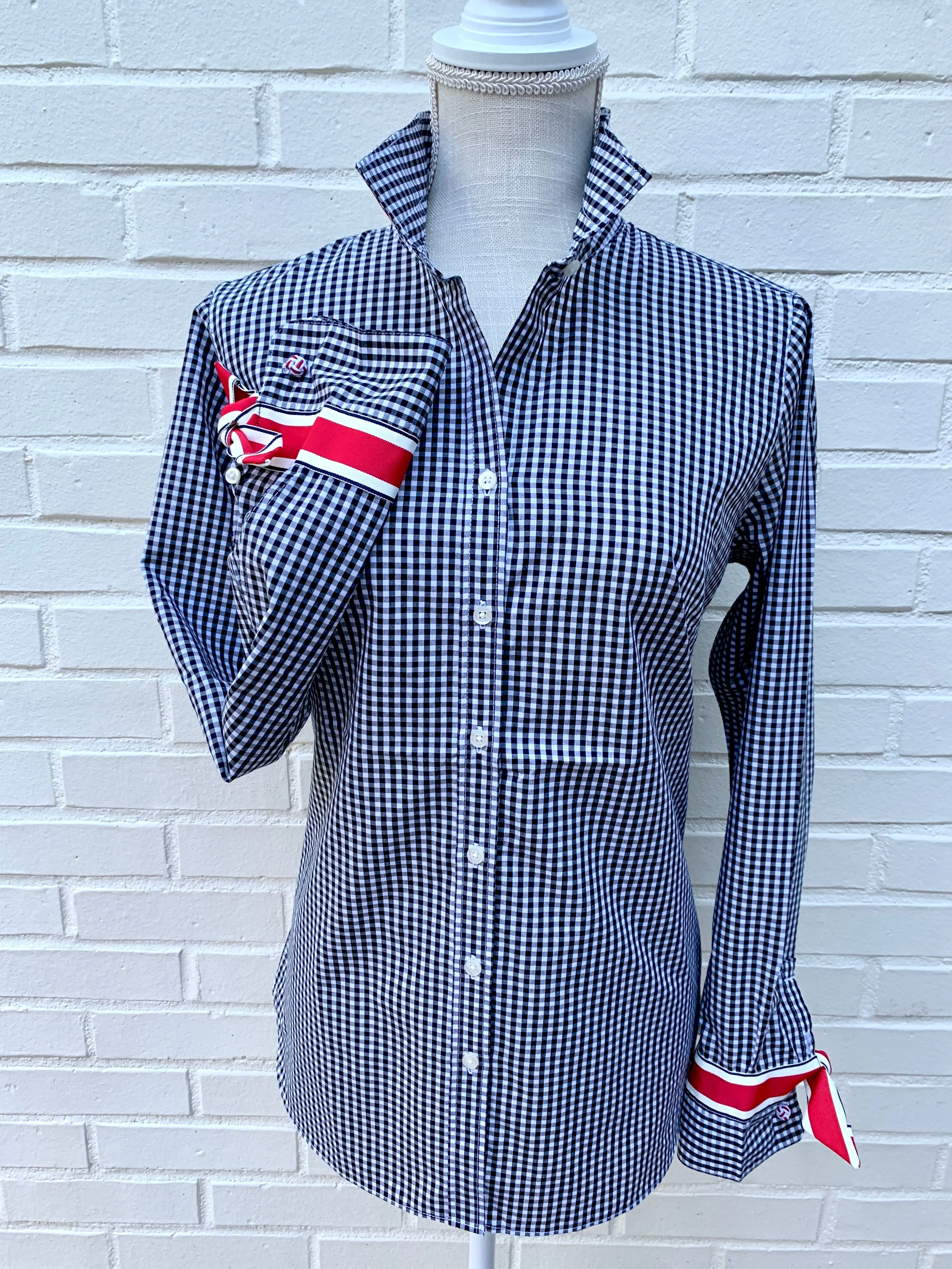 Audrey Black Gingham Ribbon French Cuff Shirt  (RFC16)