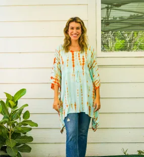 B3815- Shibori Hand Dyed Tunic Boho Kaftan Blouse Hippie Oversize Tops