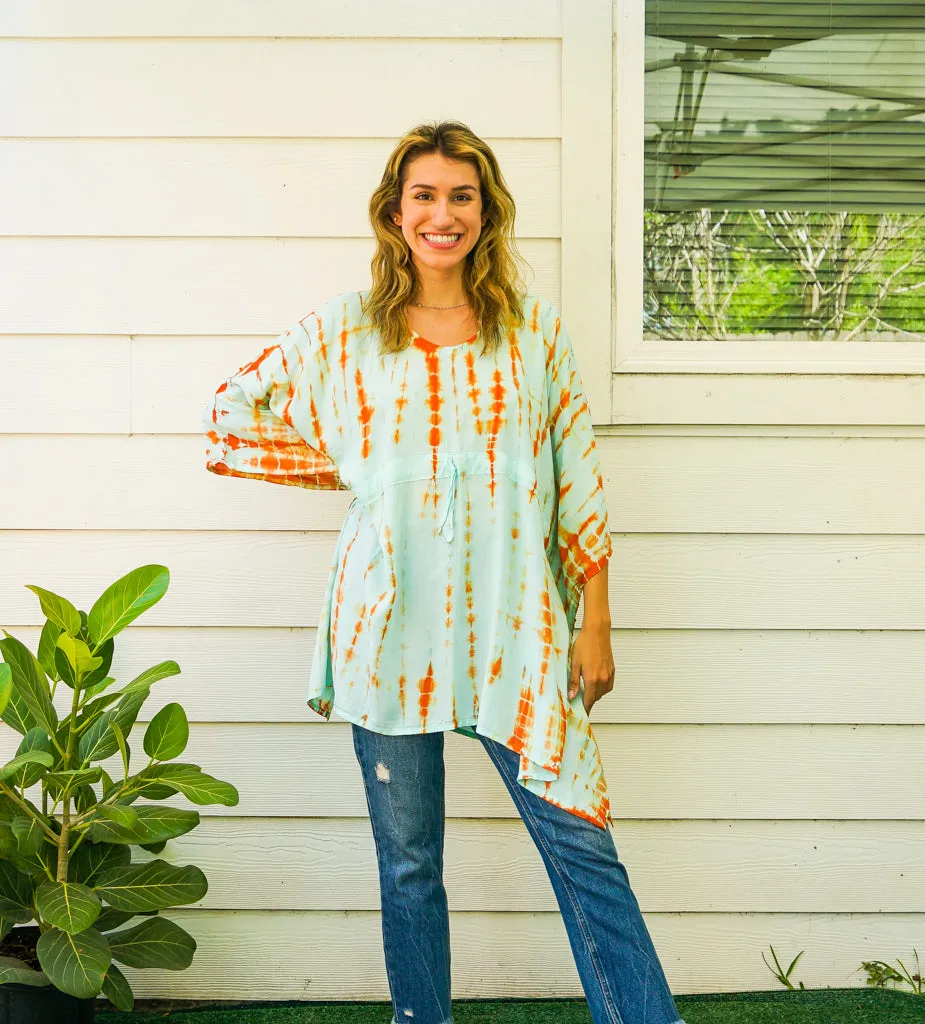 B3815- Shibori Hand Dyed Tunic Boho Kaftan Blouse Hippie Oversize Tops