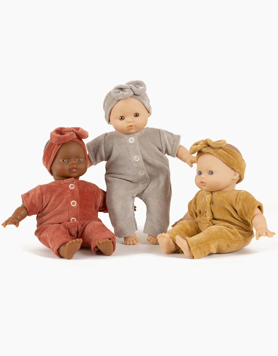 Babies - Combinaison Lili en velours camel et son headband