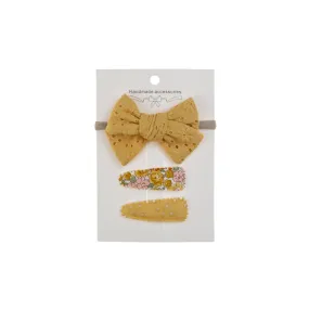 Ballerina Snap Hair Clips & Bow Set in Mustard