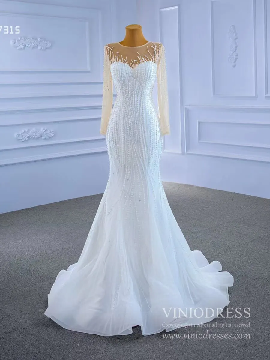 Beaded Mermaid Overskirt Wedding Dresses with Long Sleeves 67315