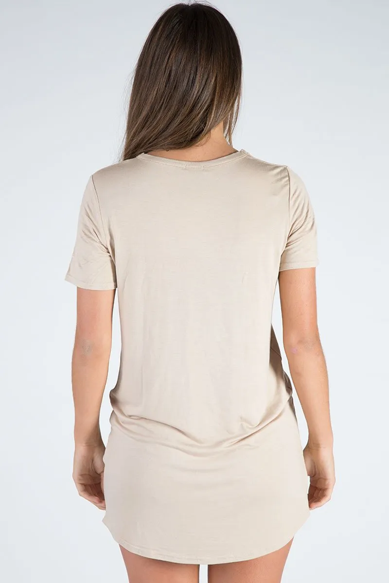 Beige Laser Cut Tie Dye T Shirt Dress - Imogen