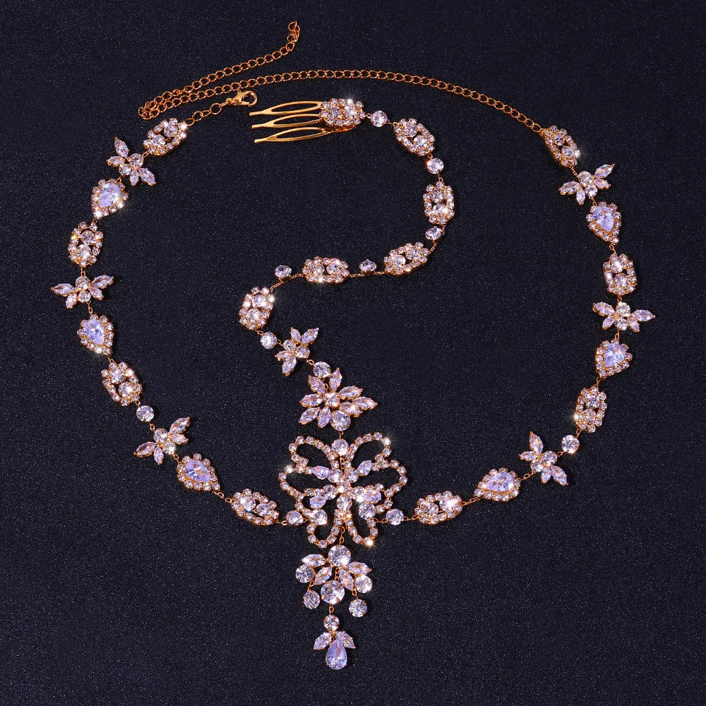 BerriesJam - 2024 Water Drop Butterfly Bridal  Crystal Hair Chain