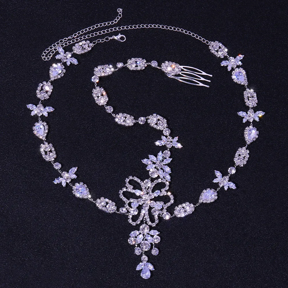 BerriesJam - 2024 Water Drop Butterfly Bridal  Crystal Hair Chain