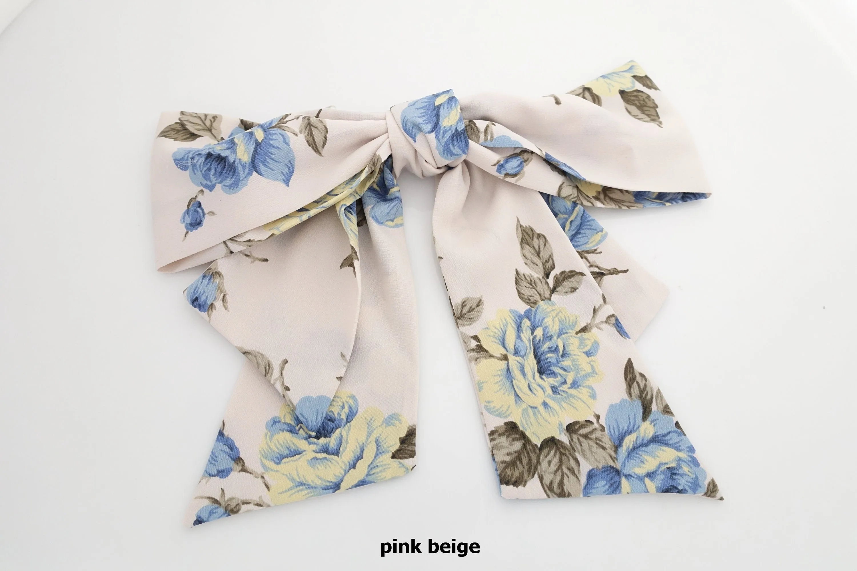 big flower print pattern  layered droopy tail bow french barrette stylish women hair accessory