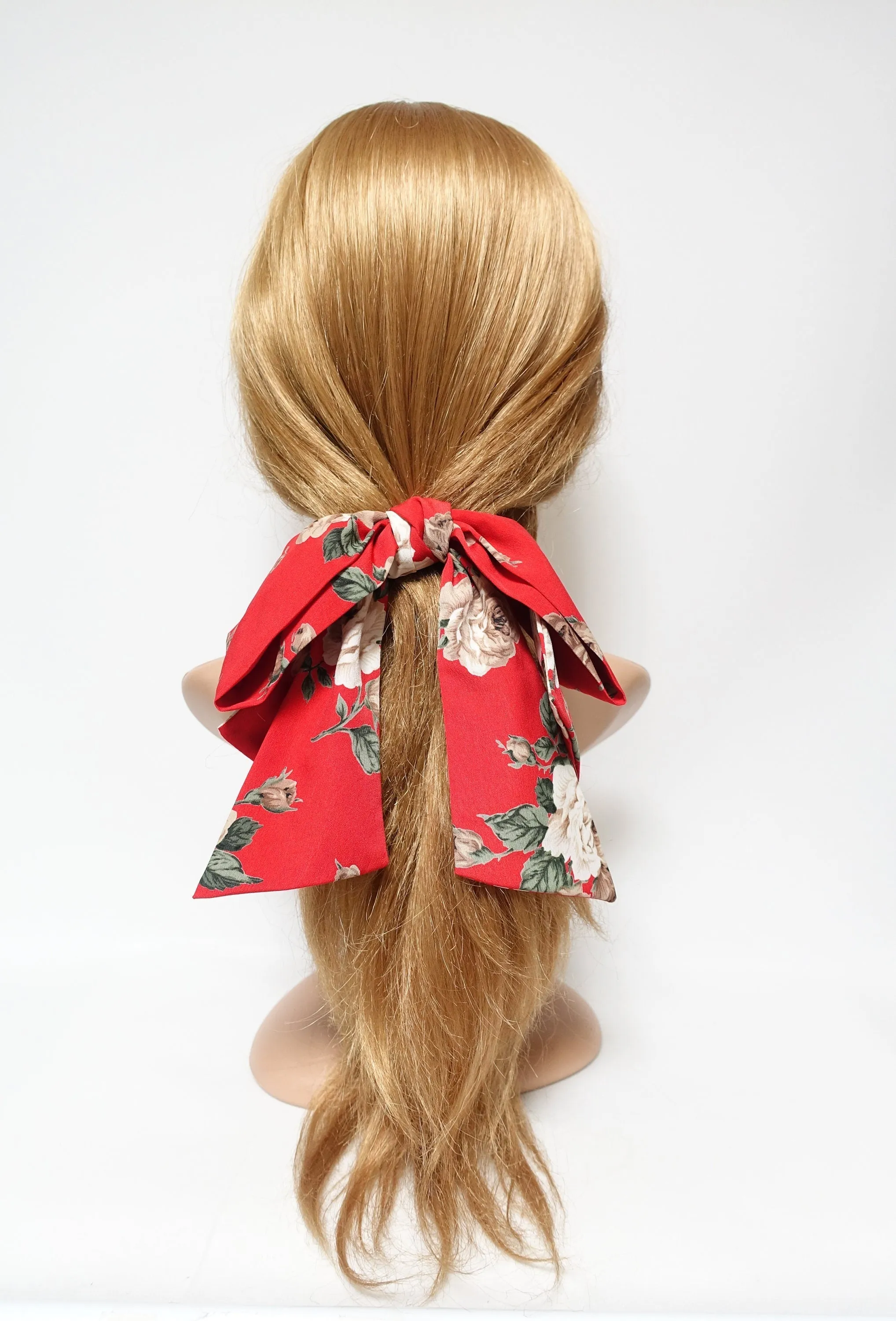 big flower print pattern  layered droopy tail bow french barrette stylish women hair accessory