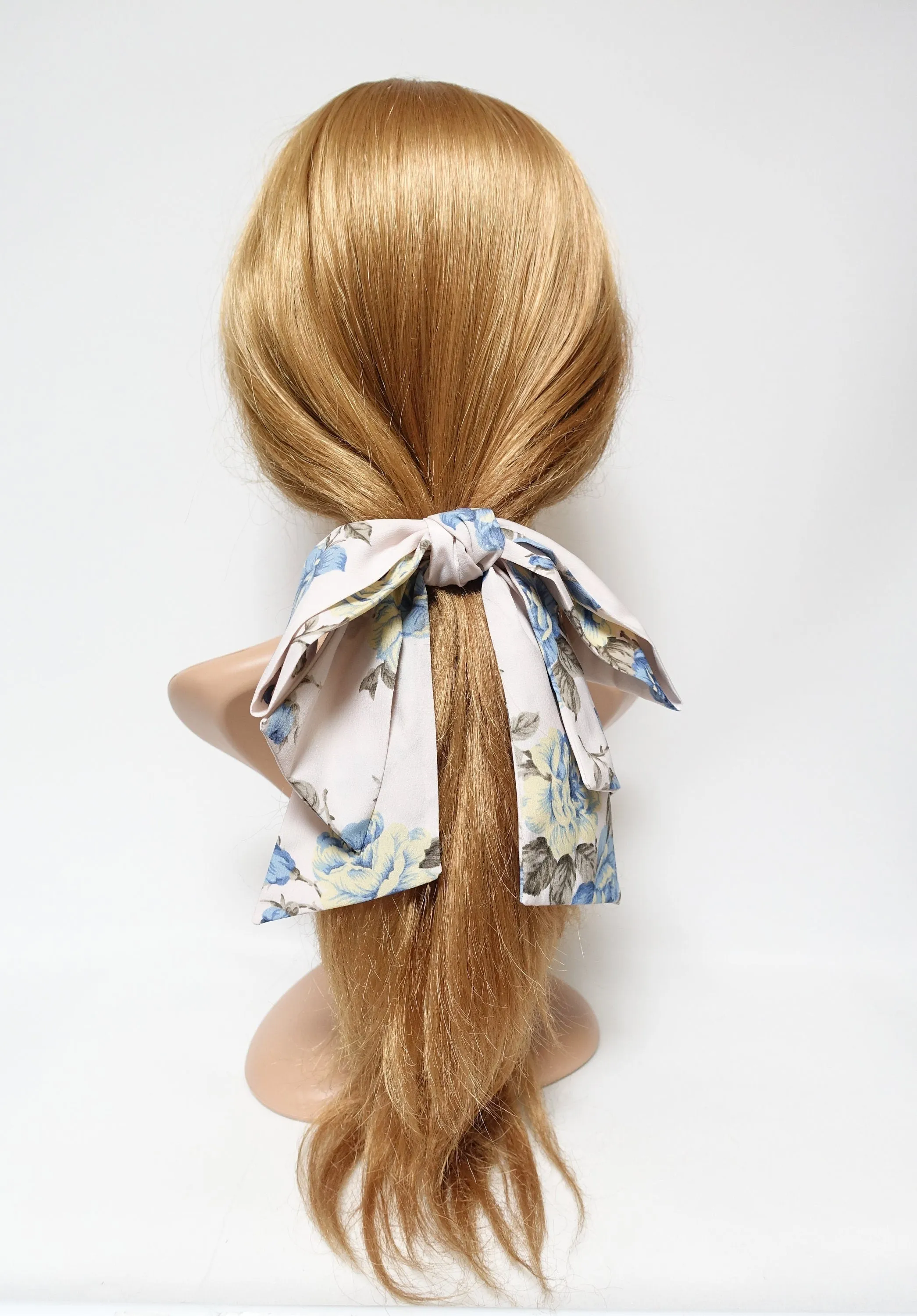 big flower print pattern  layered droopy tail bow french barrette stylish women hair accessory