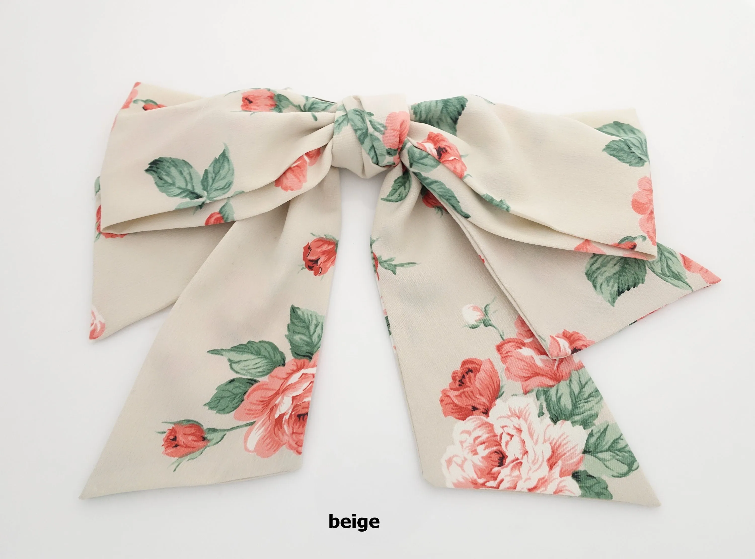 big flower print pattern  layered droopy tail bow french barrette stylish women hair accessory