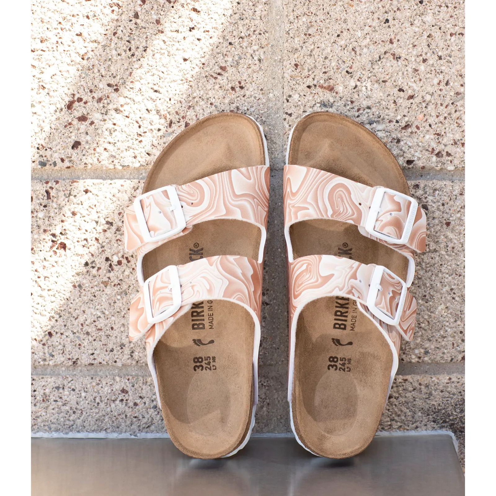 Birkenstock Arizona Grip Slide Sandal (Women) - Marble New Beige Birko-Flor