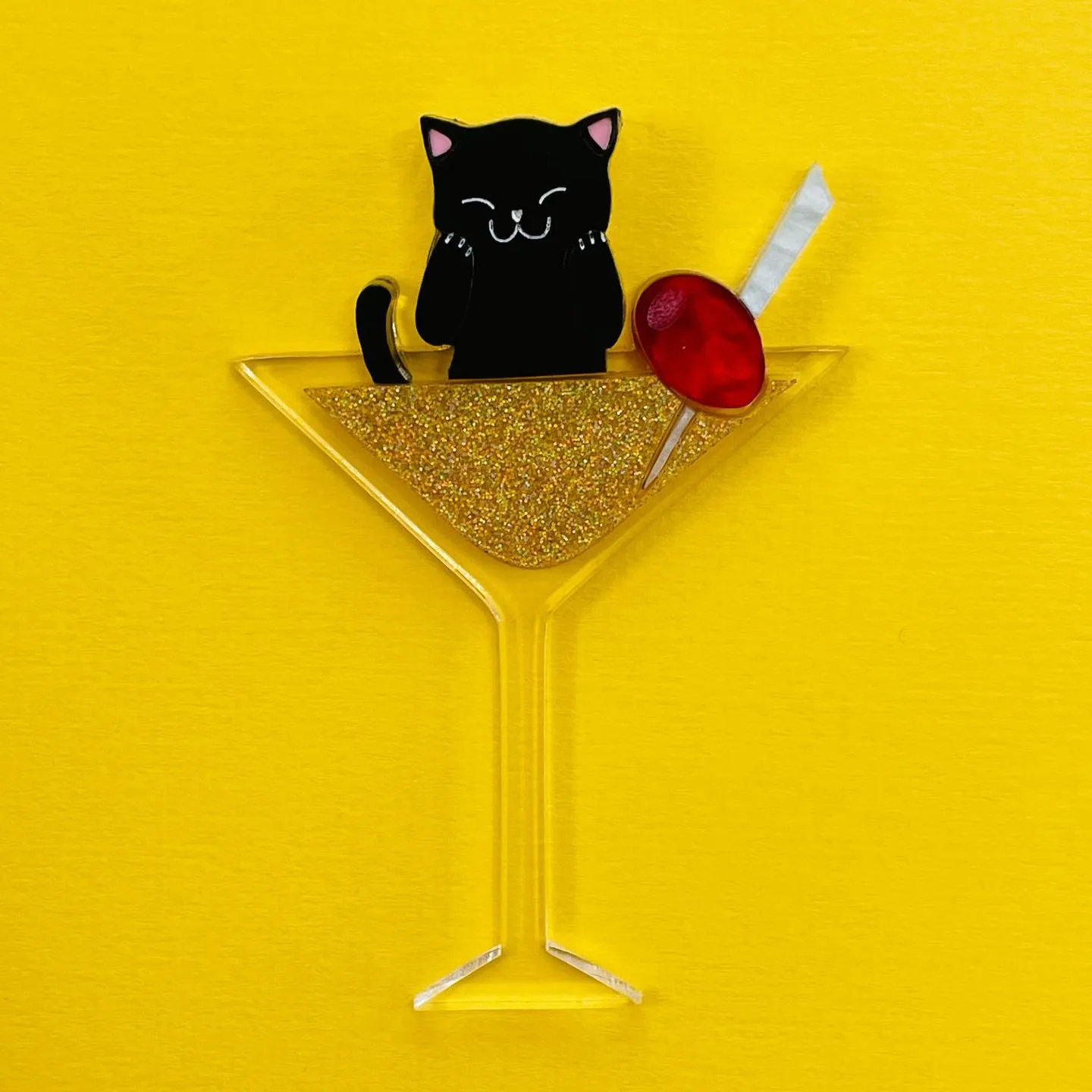 Black Kitty Meowtini - Brooch - Set of 4