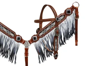 Black Ombre Fringe Headstall Set