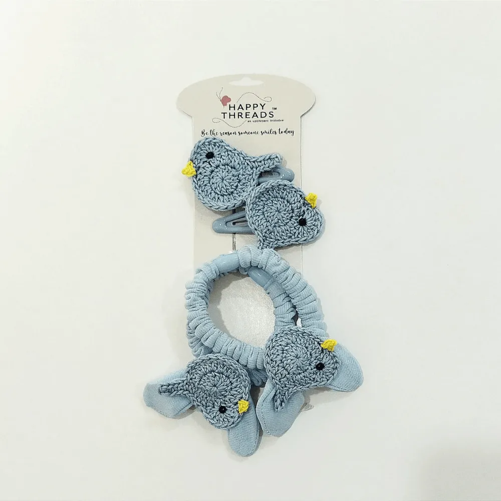 Blue Flamigo Clip and Hair Tie set