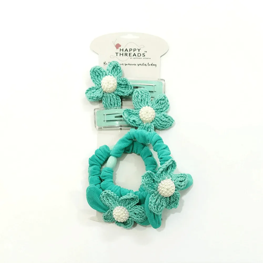 Blue Flamigo Clip and Hair Tie set