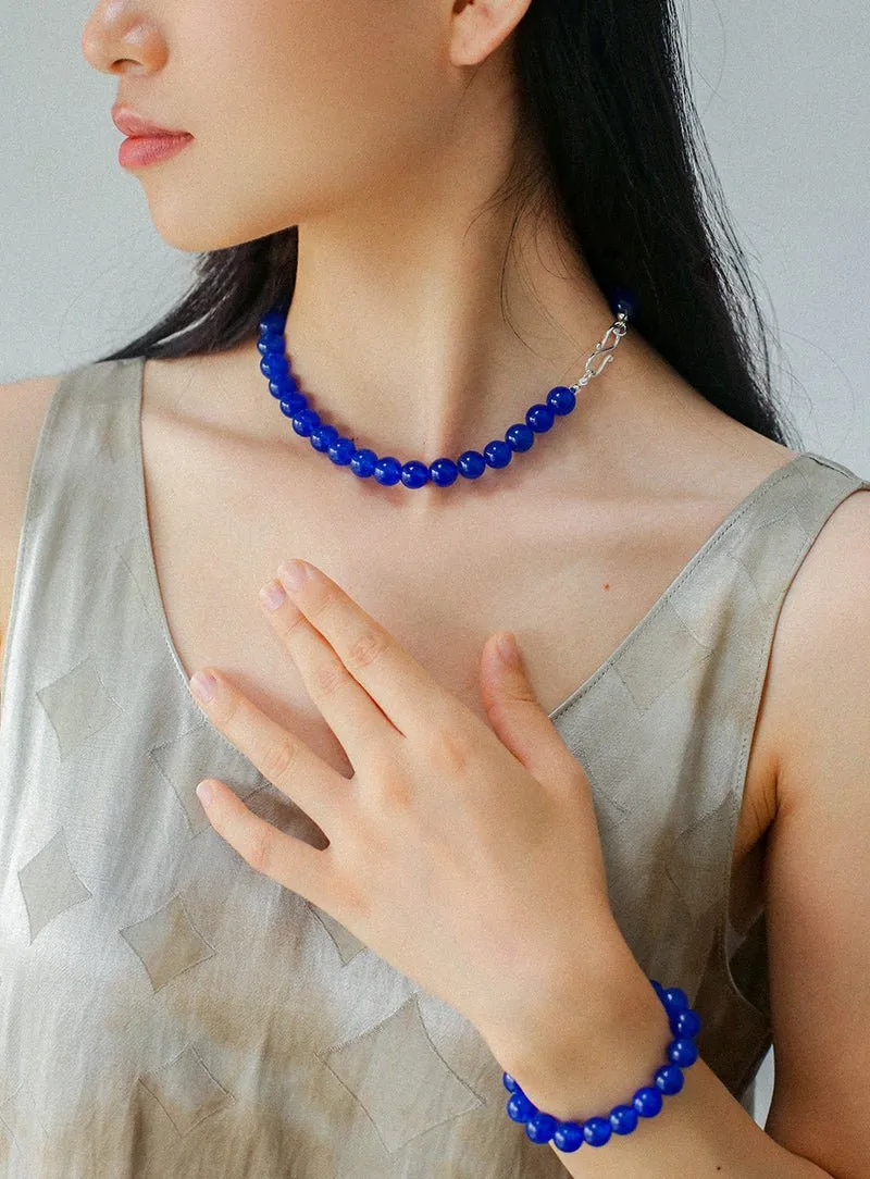 Blue Onyx Beaded Figure 8 Buckle Necklace