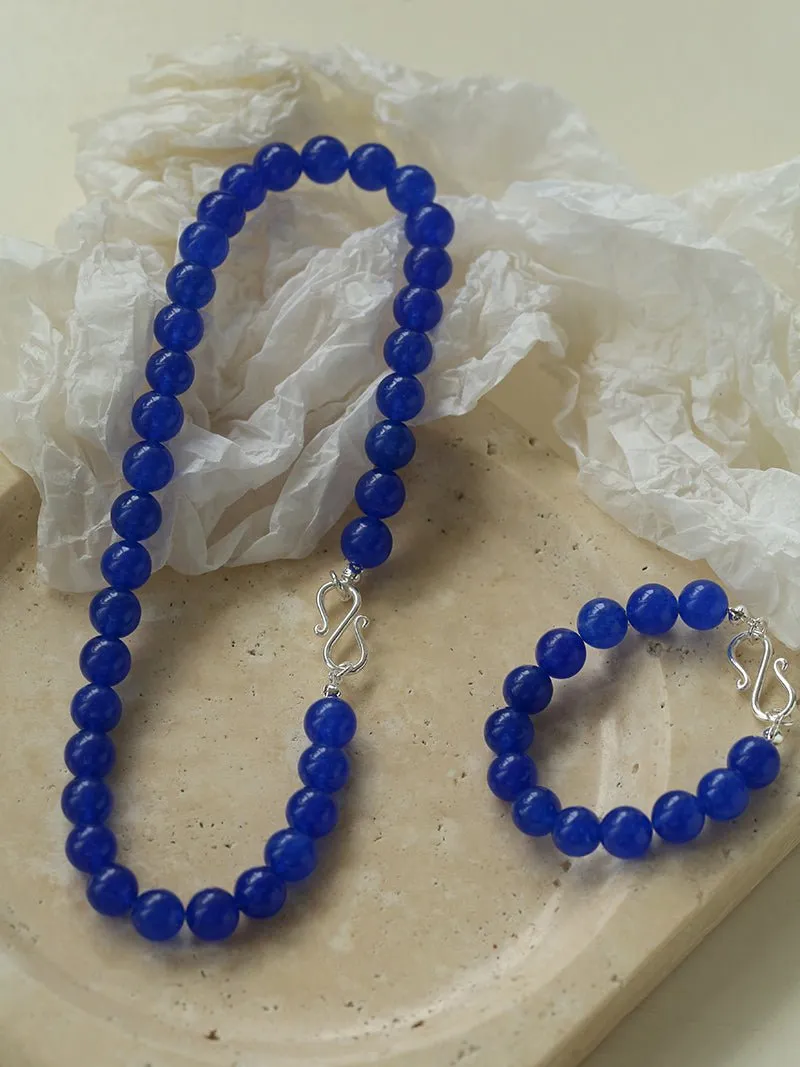 Blue Onyx Beaded Figure 8 Buckle Necklace