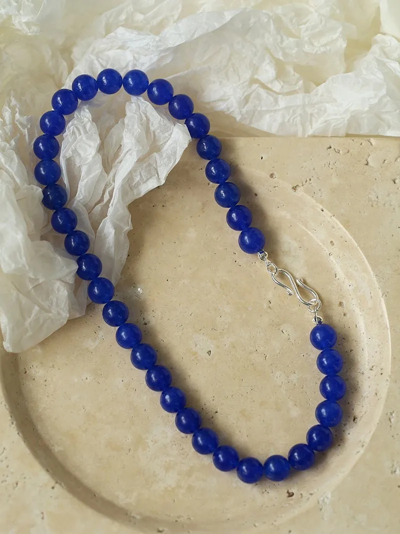 Blue Onyx Beaded Figure 8 Buckle Necklace