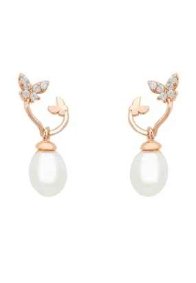 Butterflies Pearl Earrings Rosegold