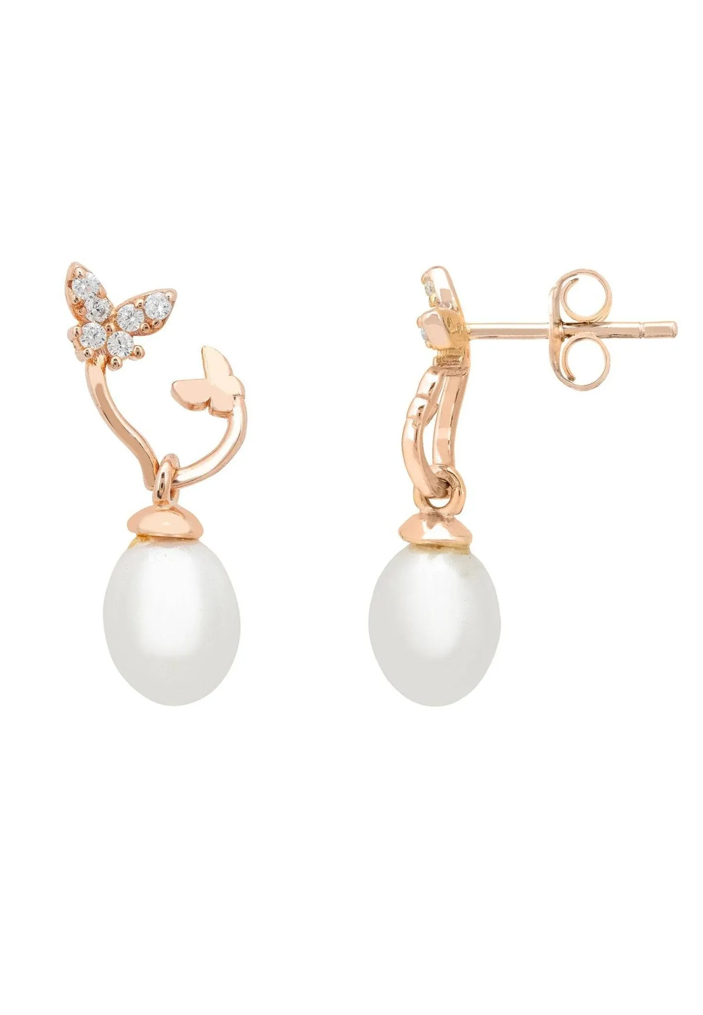 Butterflies Pearl Earrings Rosegold