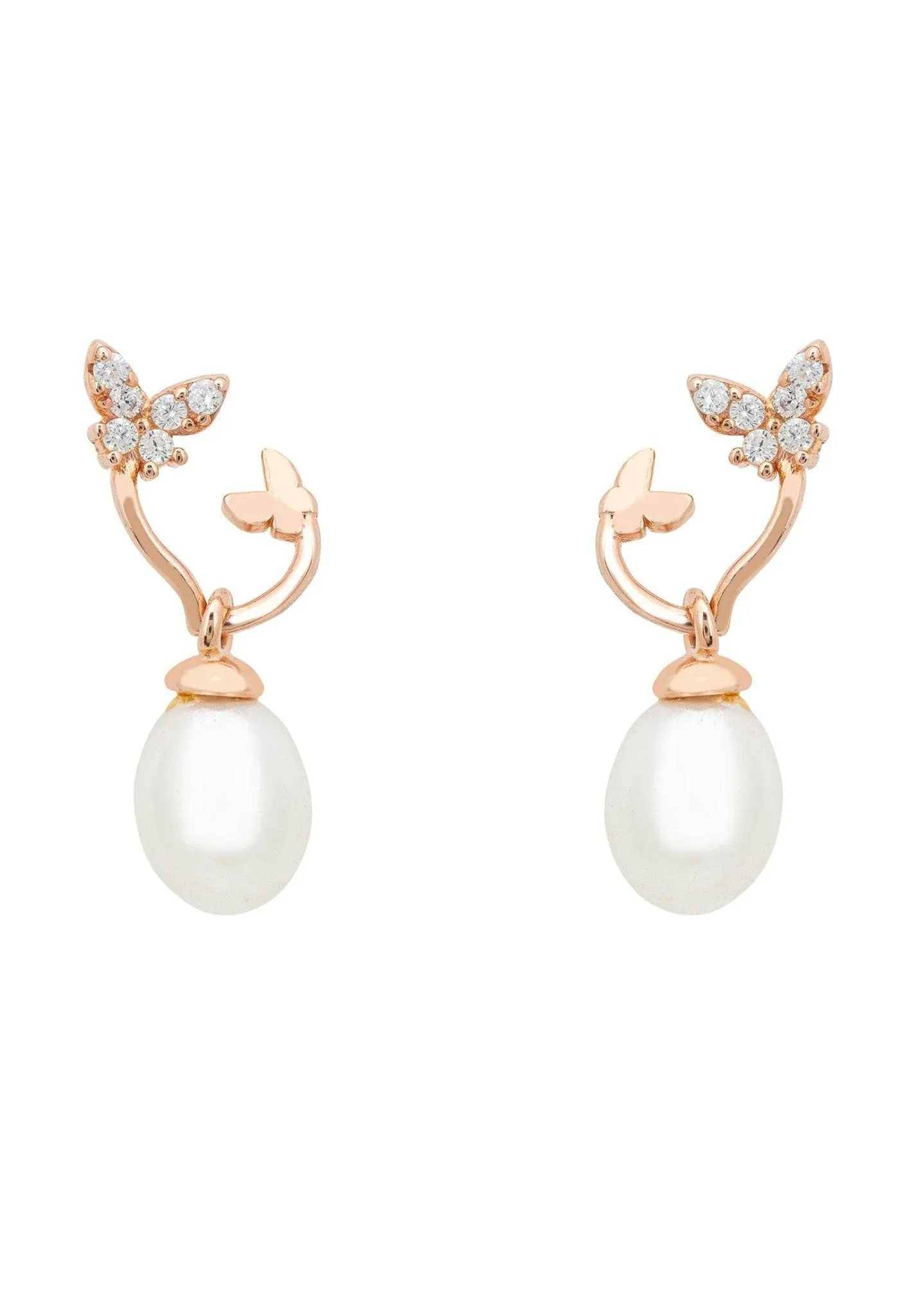 Butterflies Pearl Earrings Rosegold