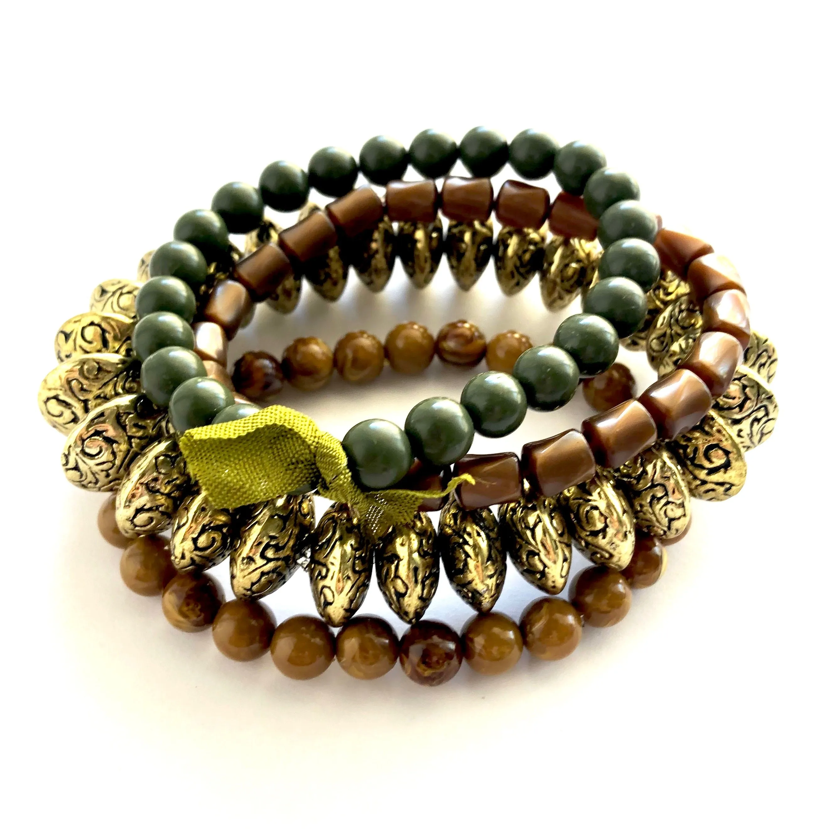 Butterscotch Golden Green Stack and Stretch Bracelet Set *