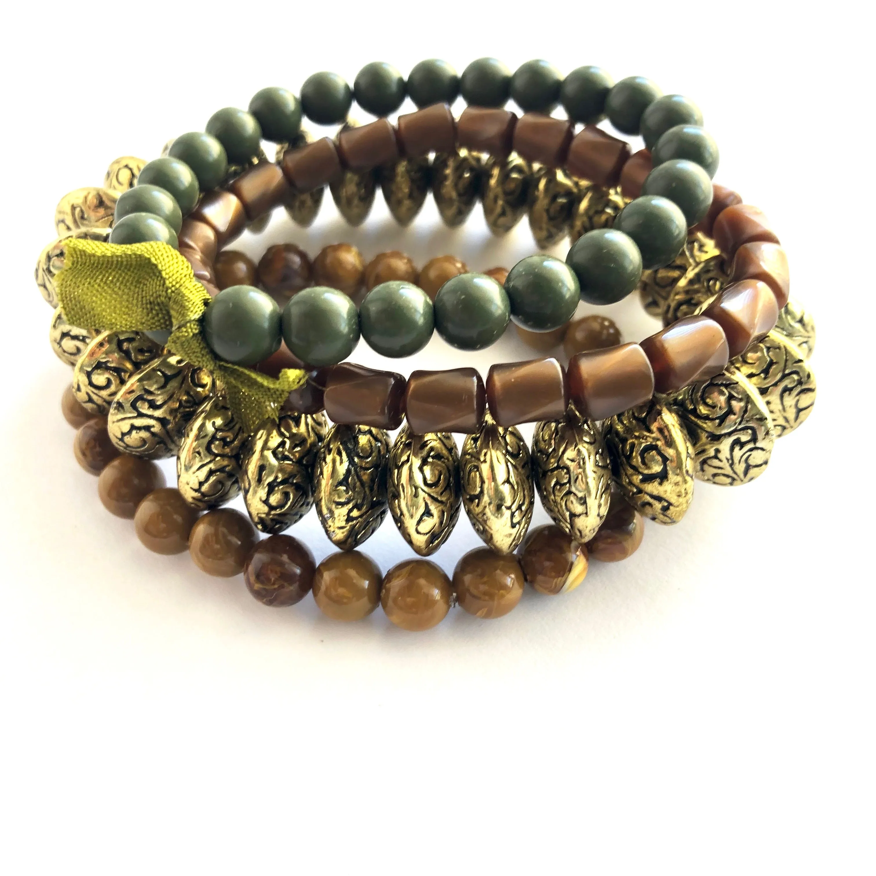 Butterscotch Golden Green Stack and Stretch Bracelet Set *