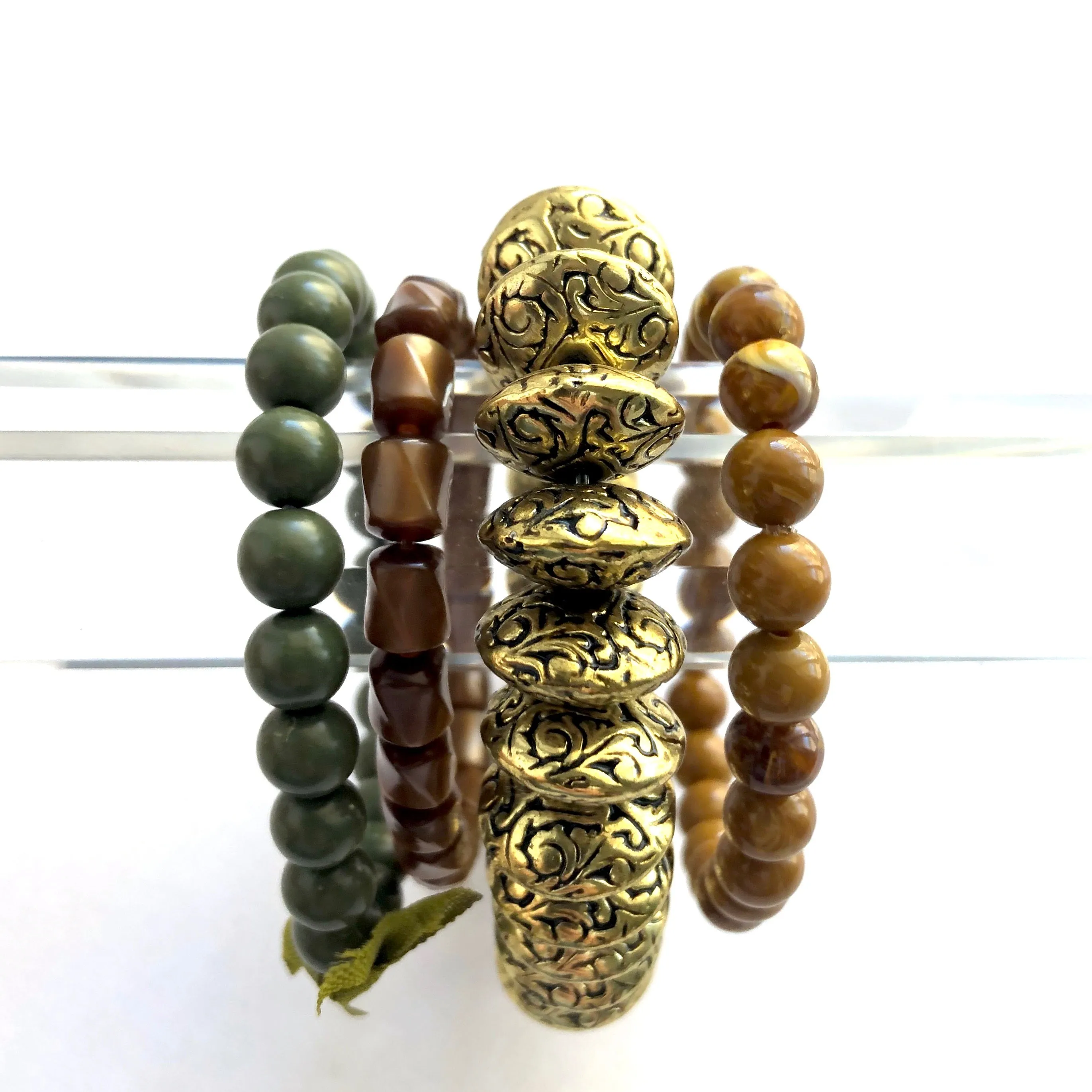 Butterscotch Golden Green Stack and Stretch Bracelet Set *