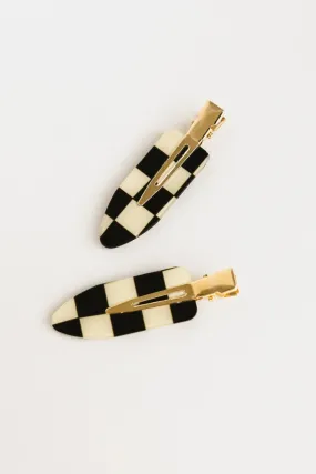 Checkered Creaseless Hair Clips in Black - FINAL SALE