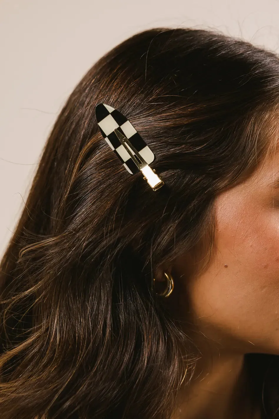 Checkered Creaseless Hair Clips in Black - FINAL SALE