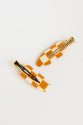 Checkered Creaseless Hair Clips in Camel