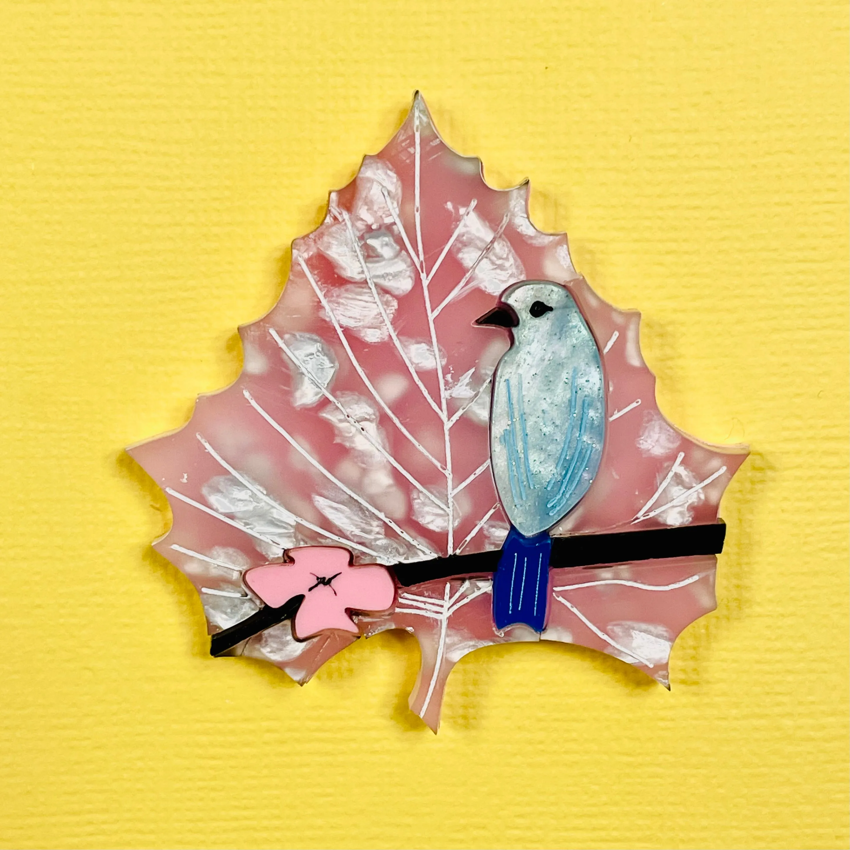 Cherry Blossom Blue bird Leaf 🍁- Brooch