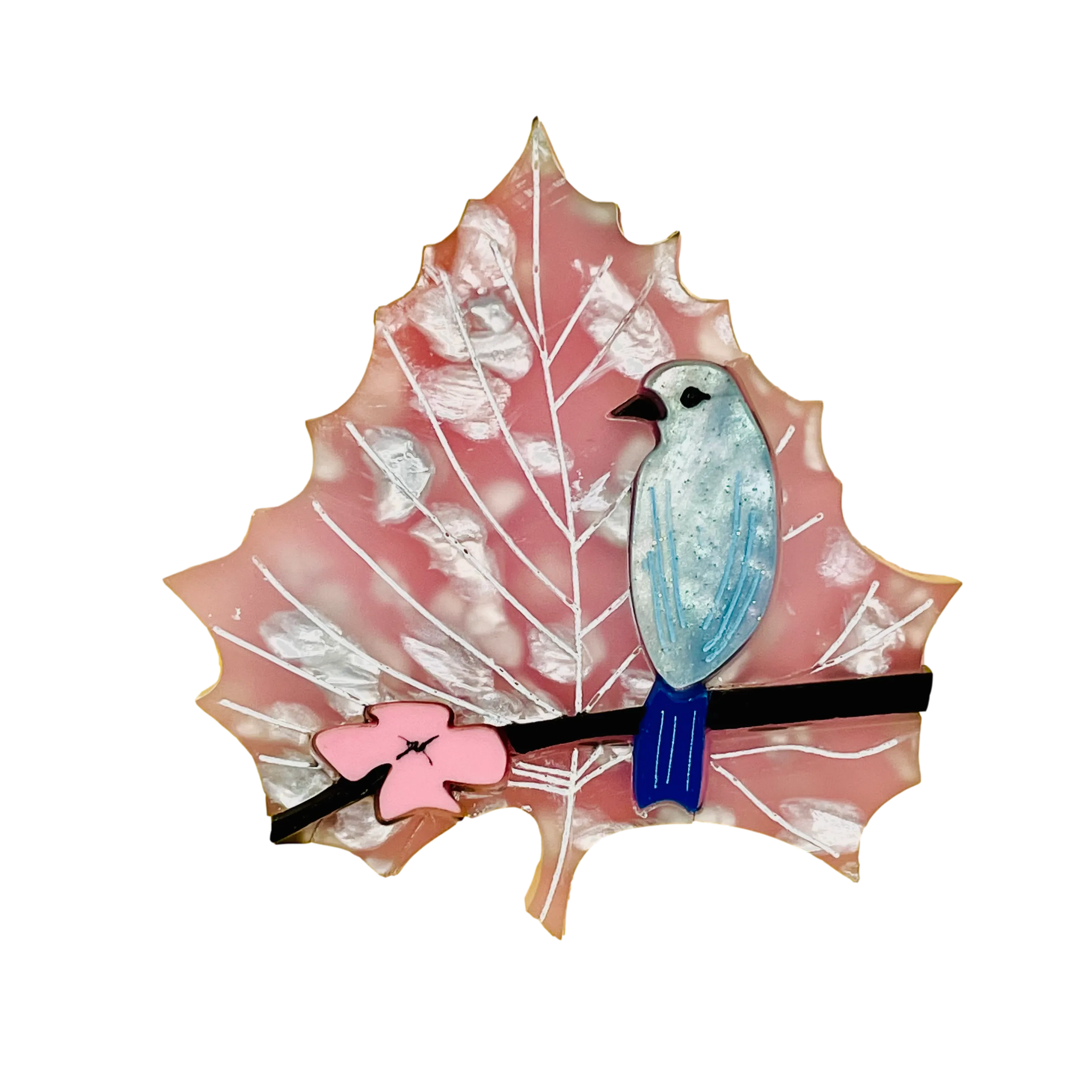 Cherry Blossom Blue bird Leaf 🍁- Brooch