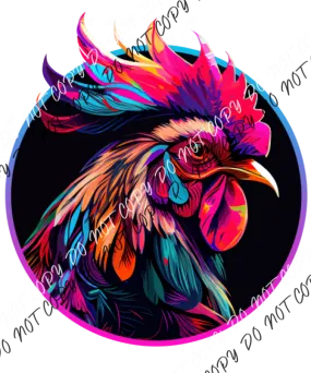 Colorful Vibrant Rooster Portrait DTF Transfer