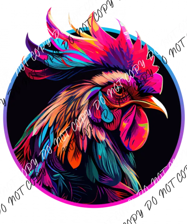 Colorful Vibrant Rooster Portrait DTF Transfer