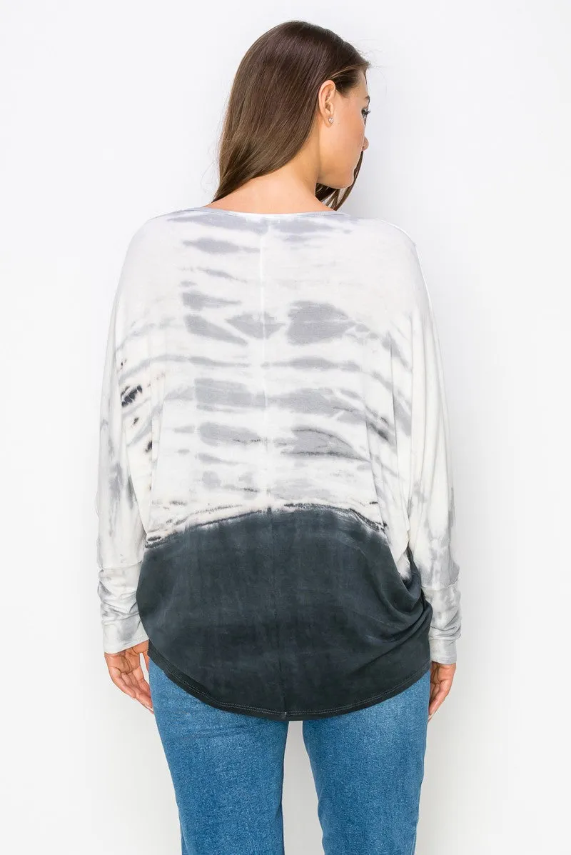 CREPE TIE DYE LONG SLEEVE DOLMAN TOP