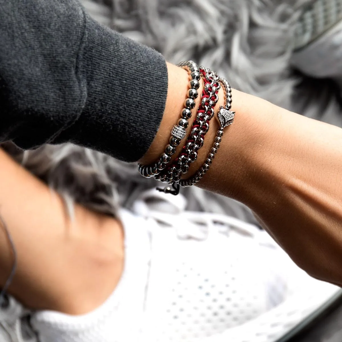 Crystal Fox | Silver | Black | Macrame Charmballa Bracelet