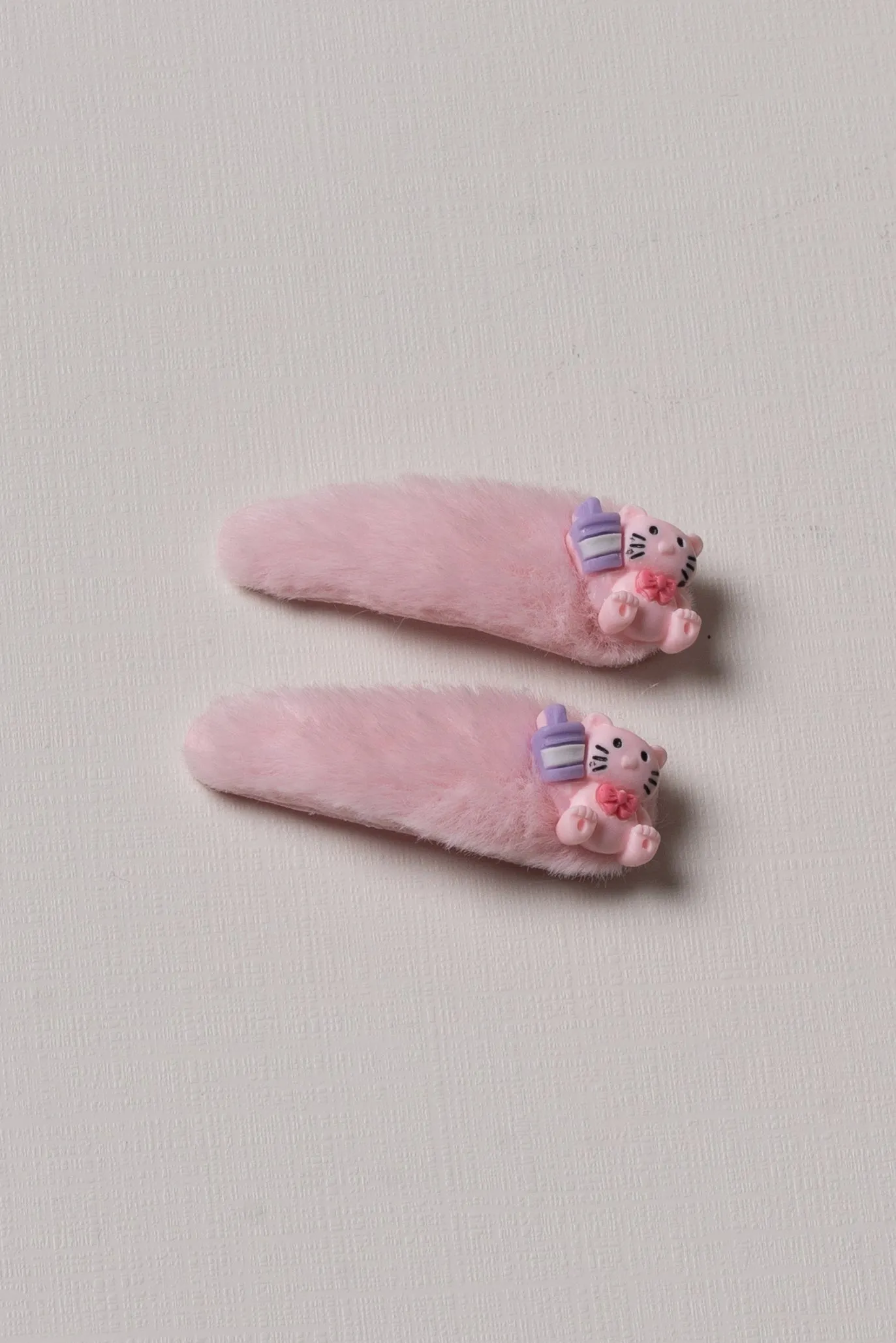 Cute Pink Furry Character Tic Tac Hair Clips for Girls