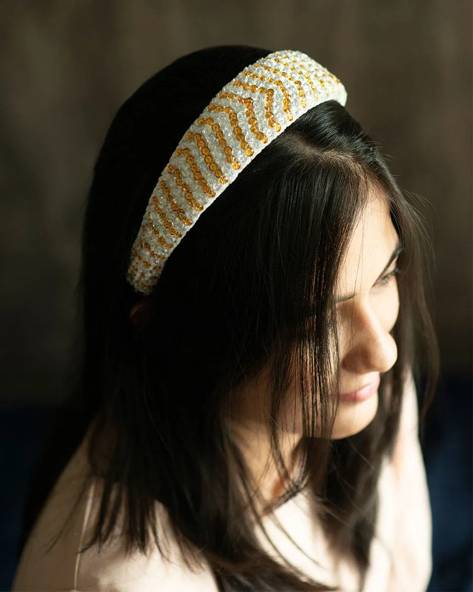 Dahlia White and Ivory Brown Headband