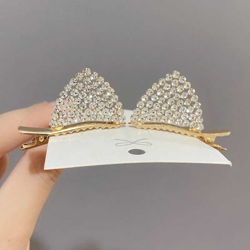 Diamond Studded Cat Ear Pair of Hair Clips