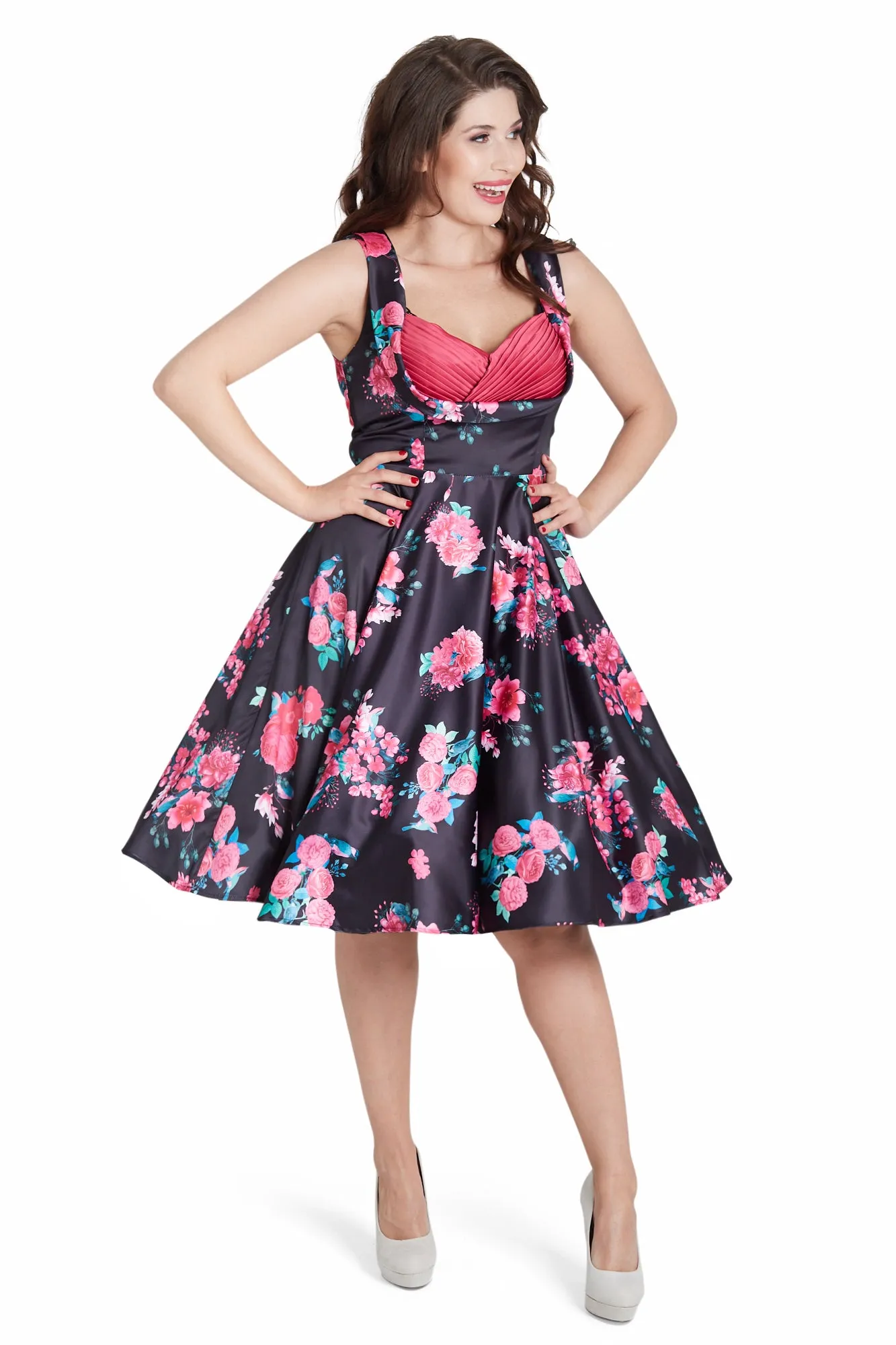 Dolly And Dotty 1950's Vintage Jive Dress In Black Floral