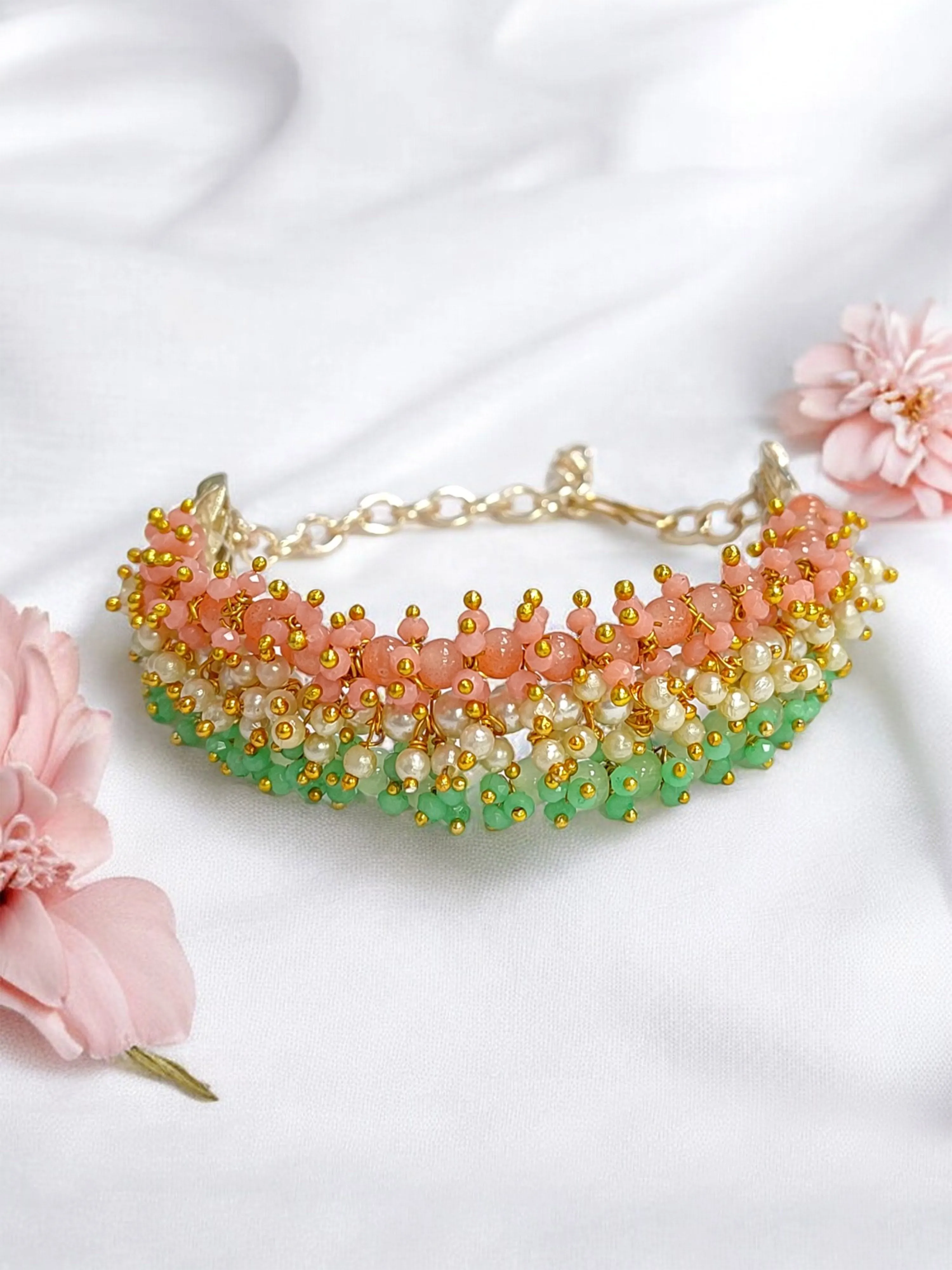 Elegant Tiranga Beaded Bracelet Pearl and Crystal Wraparound Accessory