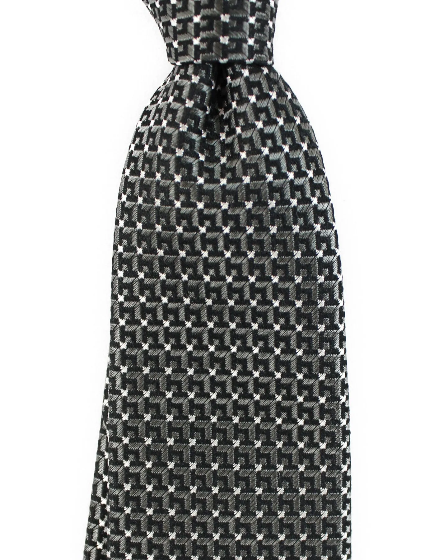 Ermenegildo Zegna Tie Black Gray Geometric Narrow Cut