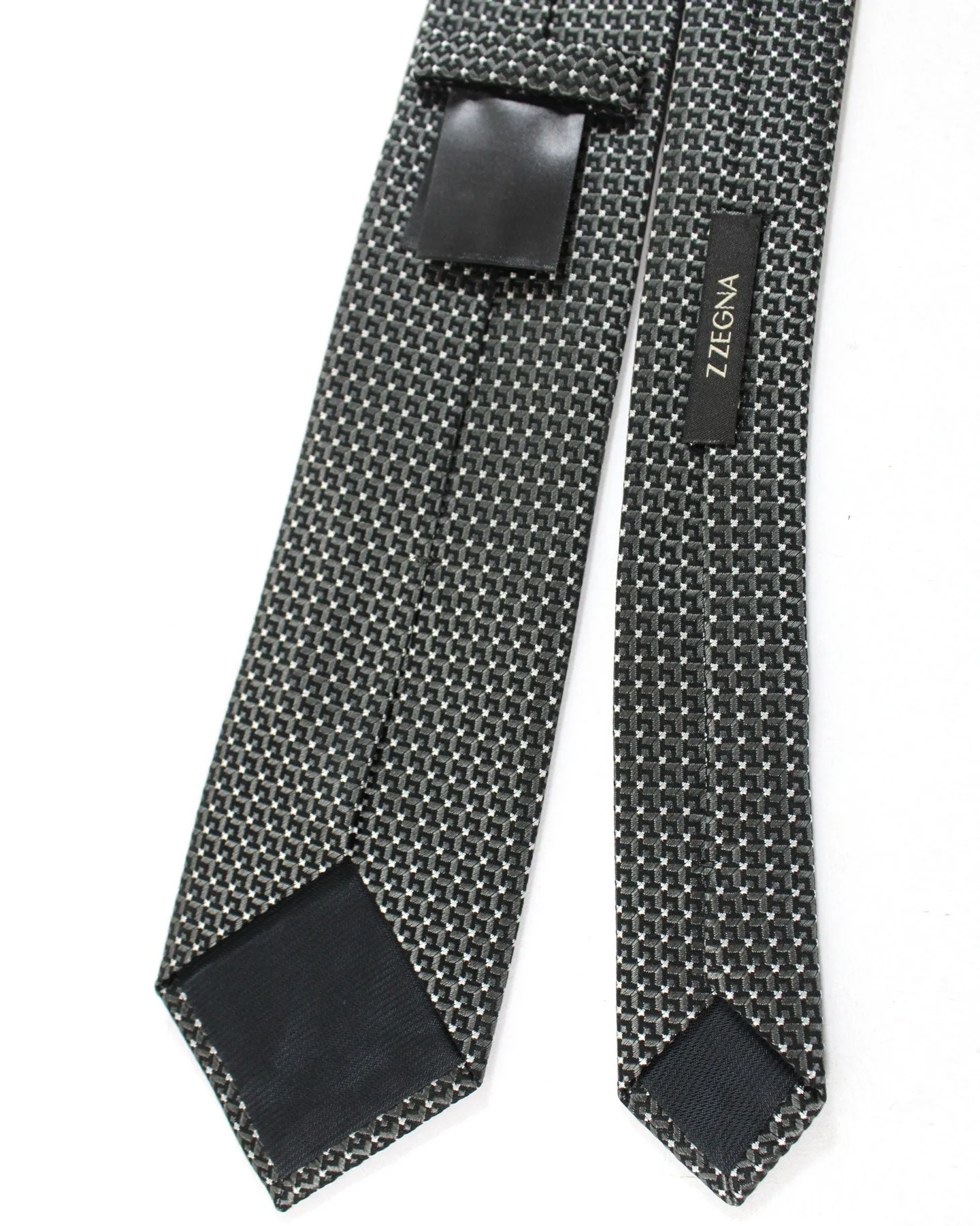 Ermenegildo Zegna Tie Black Gray Geometric Narrow Cut